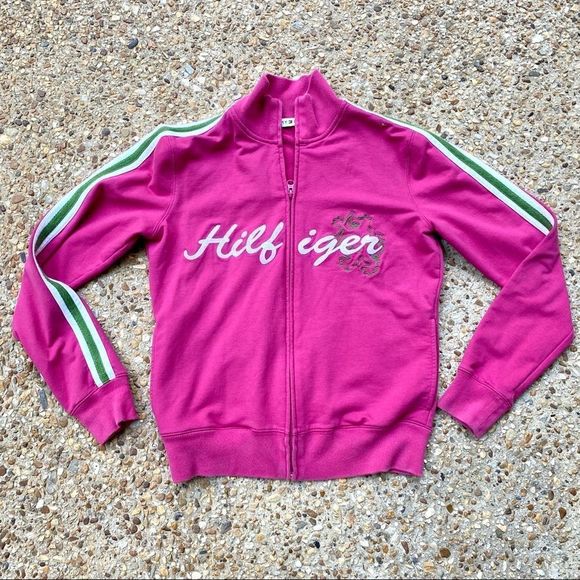 Tommy Hilfiger Spellout Pink full Zip Sweatshirt Size S - Picture 1 of 11